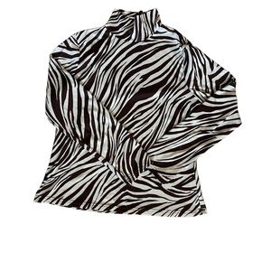 Shein Curve Brown Striped Turtle Neck Longsleeve Blouse Y2-43